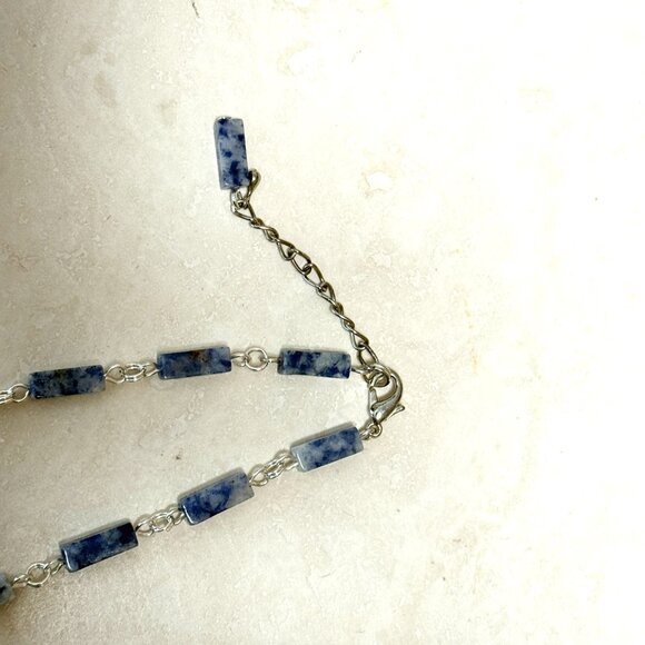 Genuine Blue White Sodalite Matinee Necklace, Gemstone & Leaf Branch Pendant - Picture 11 of 14
